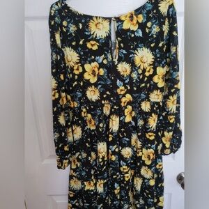 Torrid Longsleeve Sunflower Mini Dress with Elastic Tie Waist